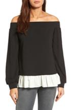 Women's Halogen Poplin Hem Off The Shoulder Sweatshirt - Black
