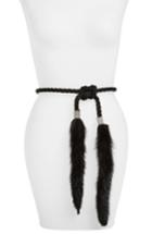 Women's Deborah Drattell Gloriana Genuine Mink Tassel Belt, Size - Black