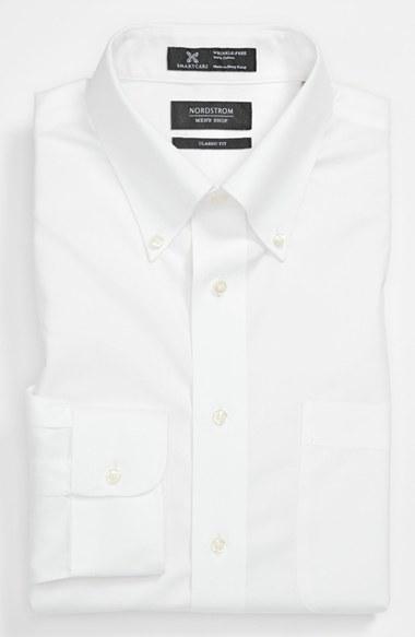 Men's Nordstrom Men's Shop Smartcare(tm) Classic Fit Pinpoint Dress Shirt .5 32 - White (online Only)