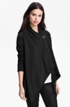 Women's Bobeau One-button Fleece Wrap Cardigan - Black