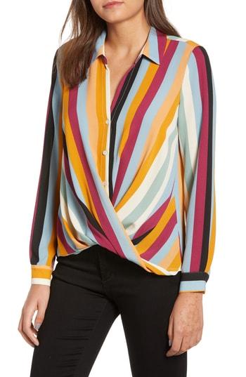 Women's All In Favor Patterned Drape Front Blouse - Blue