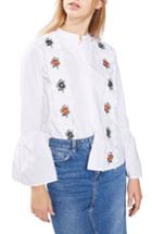 Women's Topshop Embroidered Scallop Top Us (fits Like 14) - White