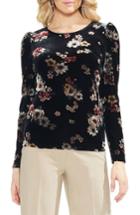 Women's Vince Camuto Floral Story Puff Sleeve Stretch Velvet Top - Black