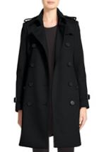 Women's Burberry Kensington Double Breasted Wool & Cashmere Trench Coat - Black