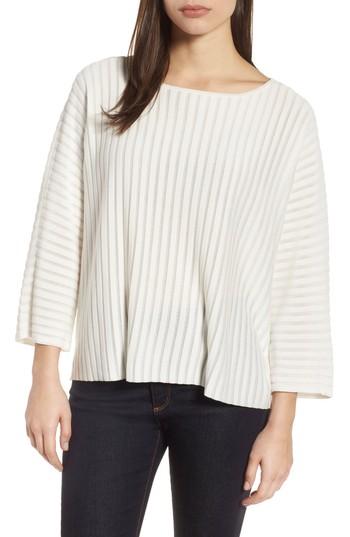 Women's Eileen Fisher Ribbed Bateau Neck Sweater, Size - White
