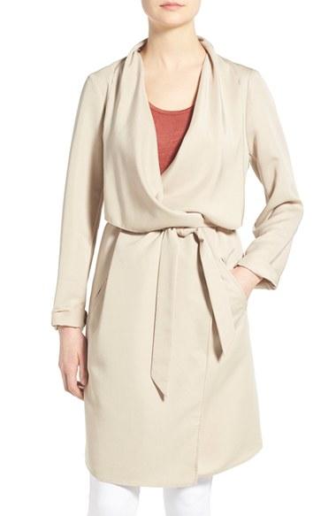 Women's Kensie Belted Drape Front Trench Coat - Beige