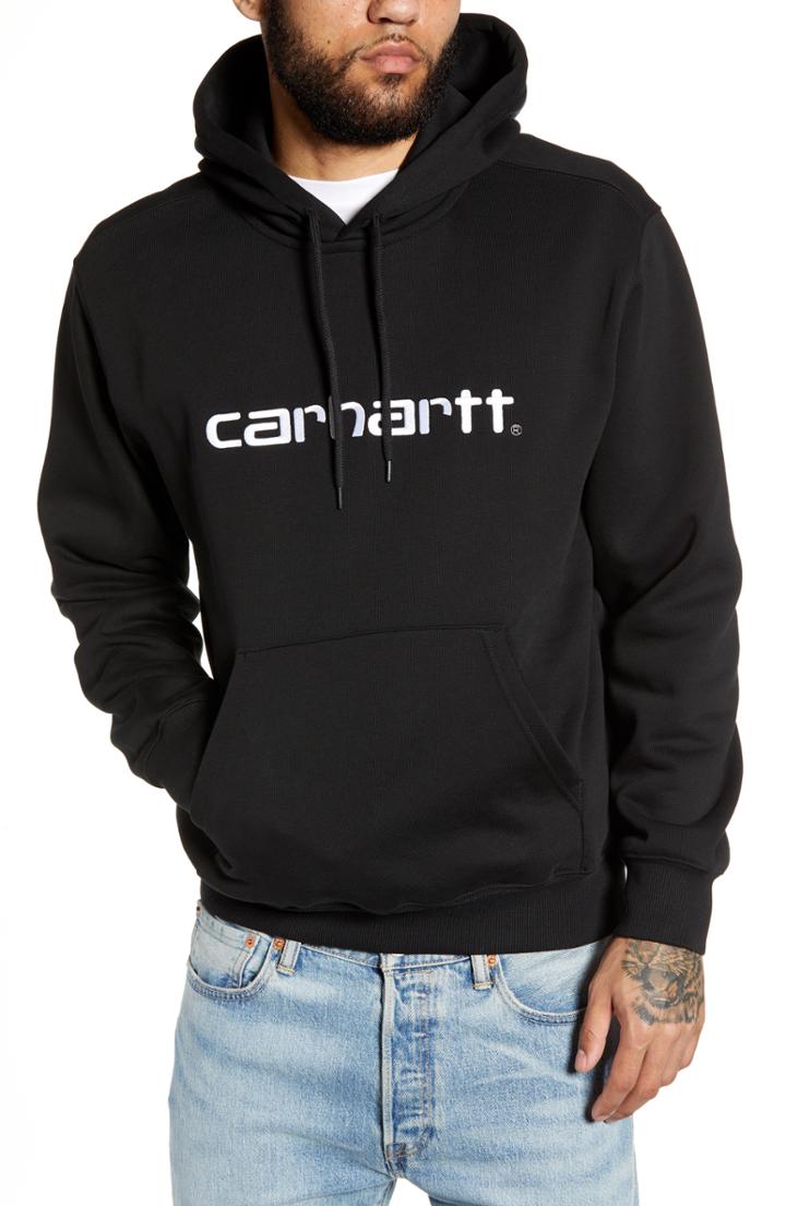 Men's Carhartt Work In Progress Logo Embroidered Hooded Sweatshirt - Black