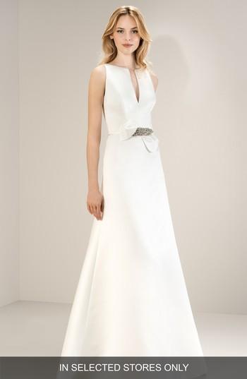 Women's Jesus Peiro Sleeveless Split Neck Satin Gown, Size In Store Only - Ivory