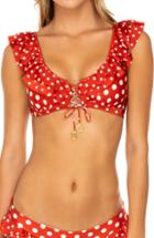 Women's Luli Fama Lace-up Ruffle Bikini Top - Red