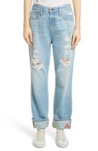 Women's Frame Distressed & Embroidered Straight Leg Jeans - Blue
