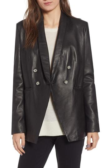 Women's Lamarque Semi Fitted Leather Blazer - Black