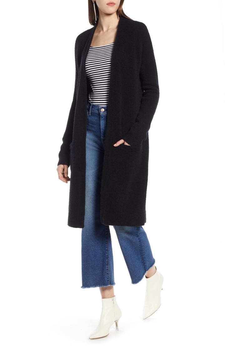 Petite Women's Halogen Long Open Front Cardigan P - Black