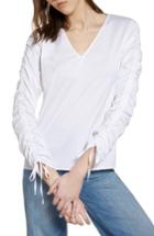 Women's Halogen Cinch Sleeve V-neck Top, Size - White