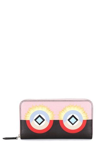 Women's Fendi Monster Zip Around Leather Wallet -