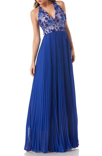Women's Carmen Marc Valvo Infusion Petals Halter Gown - Blue