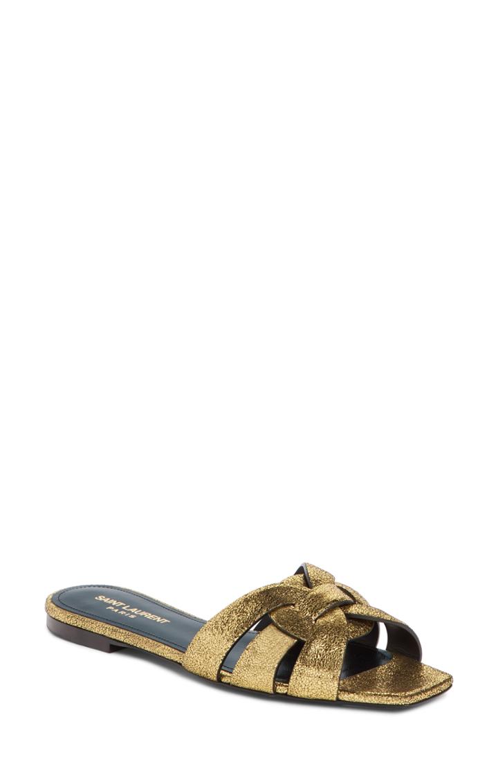 Women's Saint Laurent Tribute Nu Pieds Slide Sandal Us / 37eu - Metallic