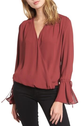 Women's Trouve Surplice Tie Sleeve Top - Brown
