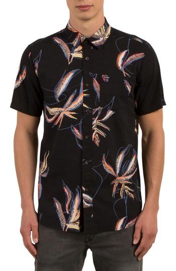 Men's Volcom Motel Floral Print Shirt, Size - Black