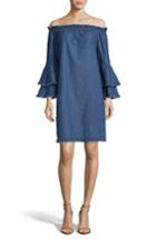 Women's Eci Off The Shoulder Ruffle Sleeve Shift Dress - Blue