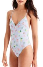 Women's J.crew Venus Seersucker V-neck One-piece Swimsuit - Red