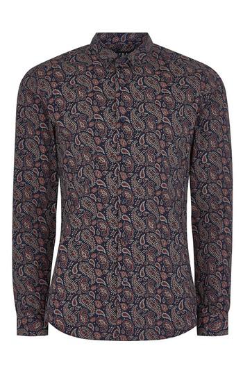 Men's Topman Paisley Print Shirt - Blue