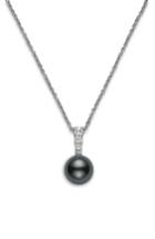 Women's Mikimoto 'morning Dew' Black South Sea Cultured Pearl & Diamond Pendant Necklace
