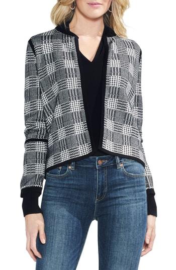 Women's Vince Camuto Plaid Jacquard Sweater Jacket, Size - Black