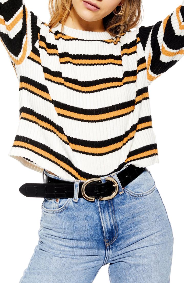 Women's Topshop Stripe Cut & Sew Sweater Us (fits Like 2-4) - Black