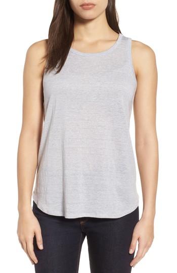 Women's Eileen Fisher Racerback Stripe Organic Linen Tank, Size - Grey
