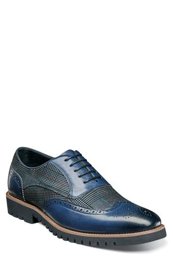 Men's Stacy Adams Baxley Glen Plaid Wingtip M - Blue