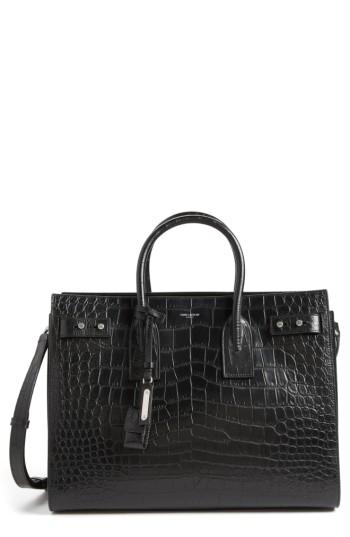 Saint Laurent Small Sac De Jour Croc Embossed Leather Tote - Black