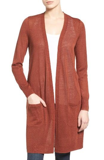 Women's Halogen Long Linen Blend Cardigan - Metallic