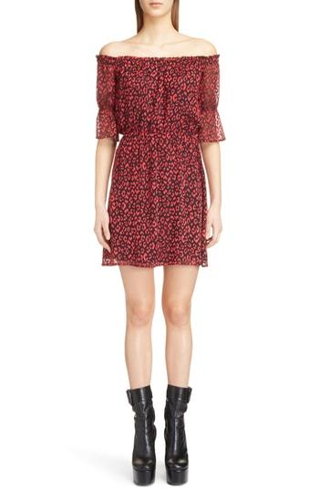 Women's Saint Laurent Burnout Leopard Off The Shoulder Dress Us / 36 Fr - Black