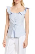 Women's Lewit Lace Up Linen Cotton Blouse - Blue