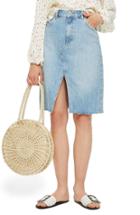 Women's Topshop Denim Midi Skirt Us (fits Like 10-12) - Blue