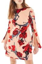 Women's Topshop Floral Split Sleeve Dress Us (fits Like 0) - Beige