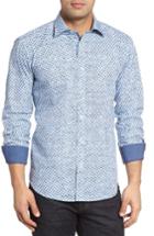 Men's Bugatchi Shaped Fit Houndstooth Sport Shirt - Blue