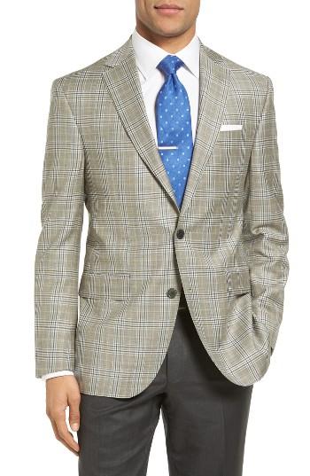 Men's David Donahue Connor Classic Fit Plaid Wool Sport Coat L - Beige