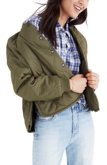 Women's Madewell Quilted Military Jacket - Green