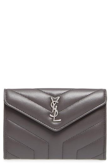 Women's Saint Laurent Small Loulou Matelasse Leather Wallet - Grey