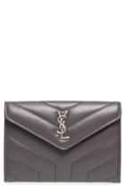 Women's Saint Laurent Small Loulou Matelasse Leather Wallet - Grey