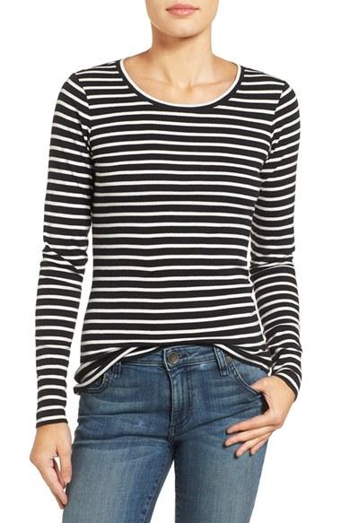 Petite Women's Caslon Long Sleeve Scoop Neck Cotton Tee P - Black