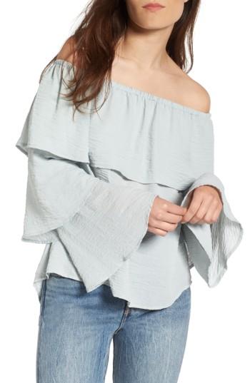 Women's Love, Fire Tiered Ruffle Sleeve Blouse - Grey