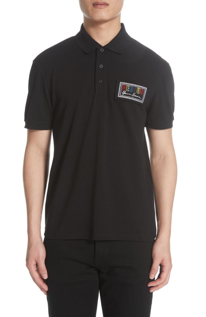 Men's Versus Versace Logo Patch Polo - Black
