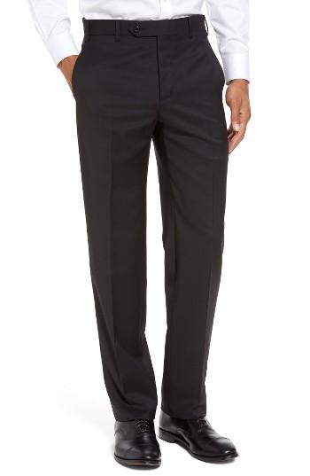 Men's Zanella Devon Flat Front Solid Wool Trousers - Black