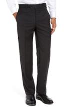 Men's Zanella Devon Flat Front Solid Wool Trousers - Black