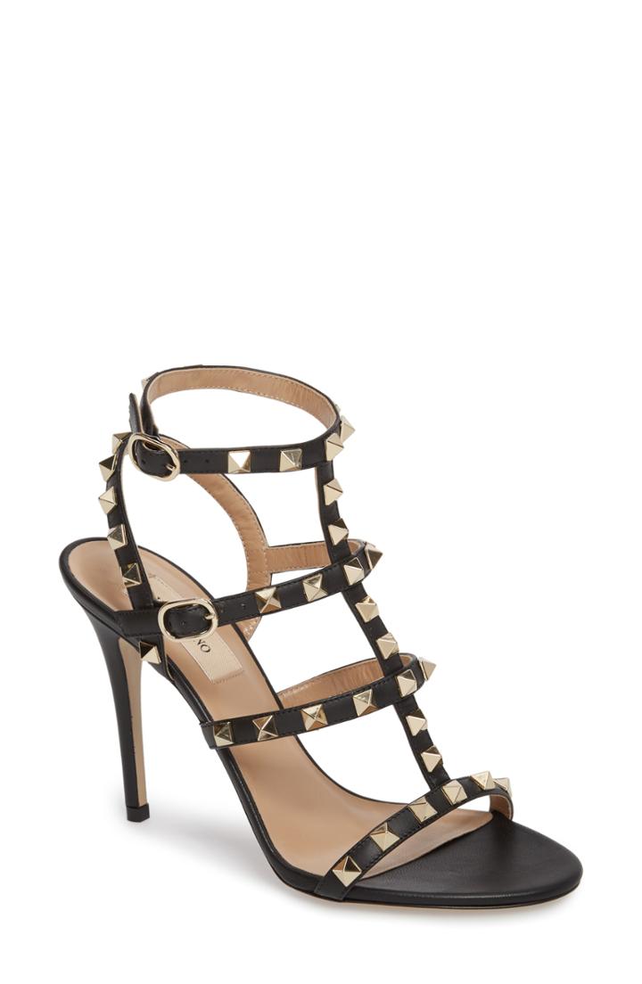 Women's Valentino Garavani 'rockstud' Ankle Strap Sandal Us / 38eu - Black