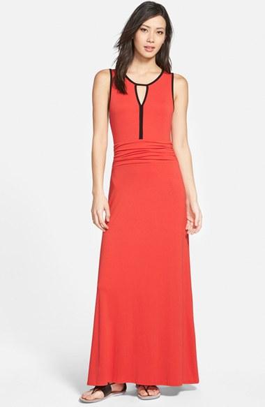 Women's Vince Camuto Contrast Trim Keyhole Maxi Dress