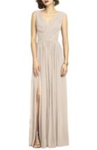 Women's Dessy Collection Surplice Ruched Chiffon Gown - Beige