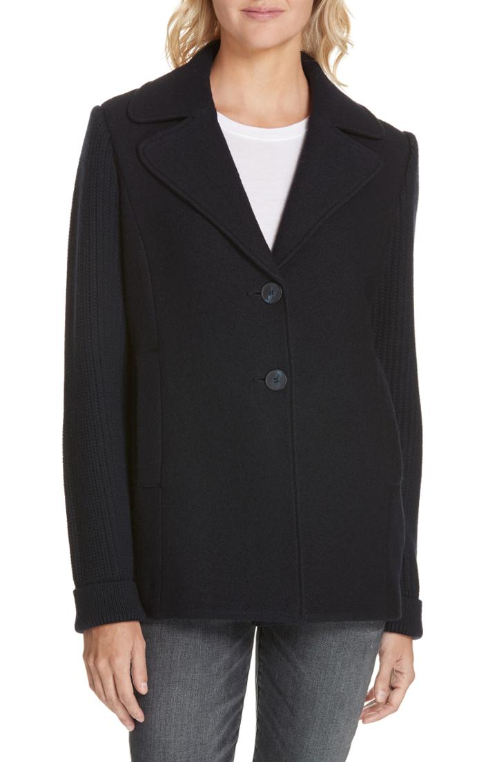 Women's Nordstrom Signature Cable Knit Detail Wool Blazer - Blue